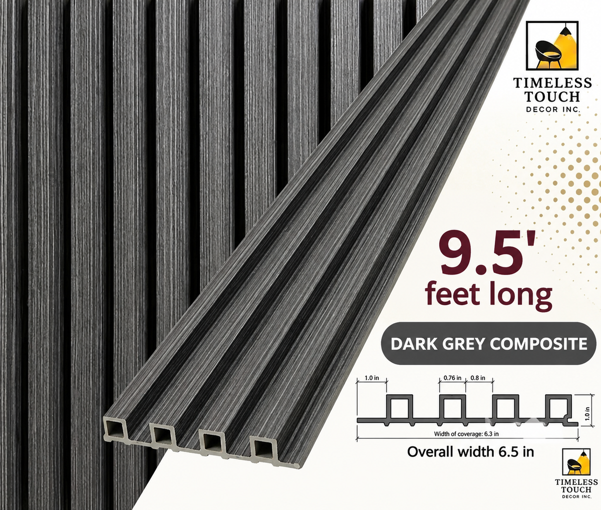 Modern Charcoal Fluted Wall Panel with Marble Veining (Vertical Slats)
