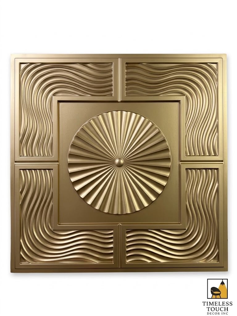 Golden Wave Design 3D Ceiling Panel – 2×2 Feet