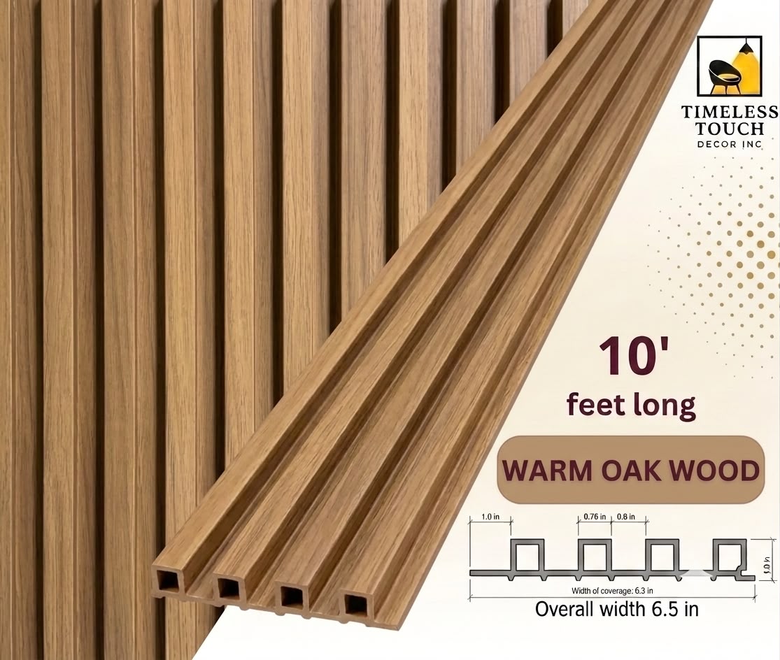 3D Fluted Wall Panel - Natural Teak Faux Wood Grain (Vertical Slats)