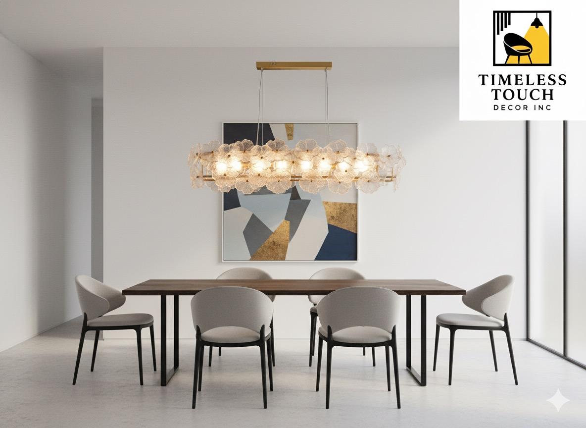 Luxury Rectangular LED Crystal Flower Chandelier (Modern Glam Dining/Living)