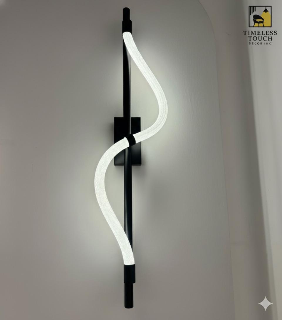 Modern Fluted Glass Black & Gold LED Wall Sconce (Vertical Duo-Tone)