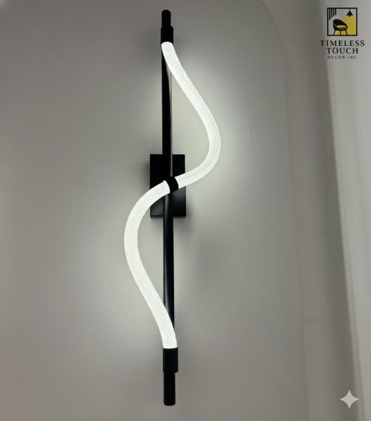 Modern Fluted Glass Black & Gold LED Wall Sconce (Vertical Duo-Tone)