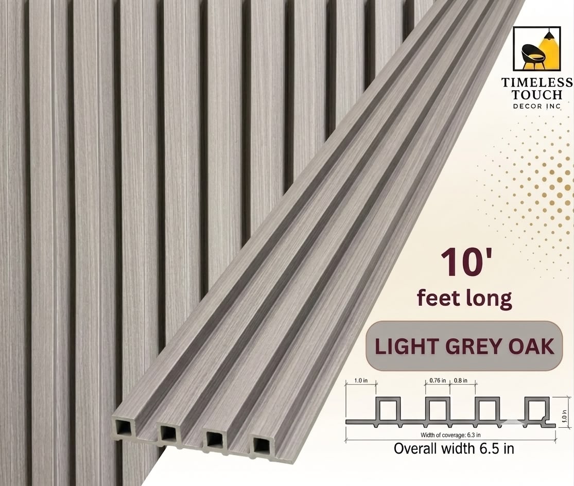 3D Fluted Wall Panel - Coastal Gray Faux Wood Grain (Vertical Slats)