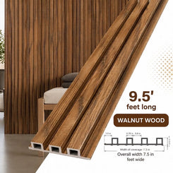 3D Fluted Wall Panel - Classic Brown Faux Oak Wood Grain (Vertical Slats)