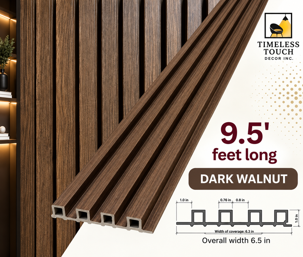 3D Fluted Wall Panel - Rustic Walnut Faux Wood Grain (Vertical Slats)