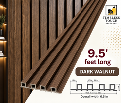 3D Fluted Wall Panel - Rustic Walnut Faux Wood Grain (Vertical Slats)