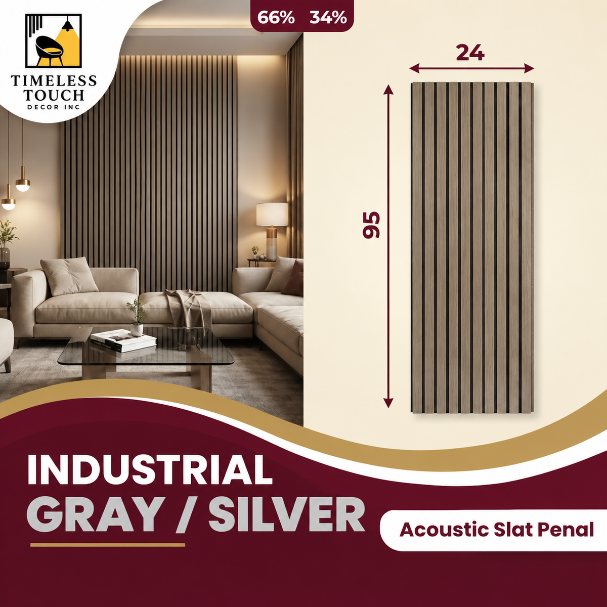 3D Textured Vertical Grooves Wall Panel (Industrial Gray / Silver)