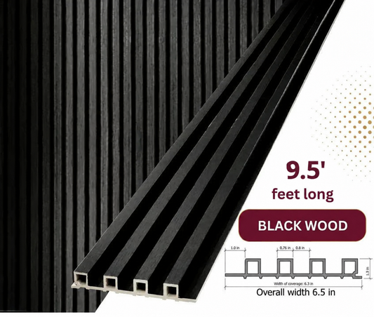 Black Wood WPC Fluted Wall Panel – 10 FT Decorative Waterproof Interior Wall Cladding