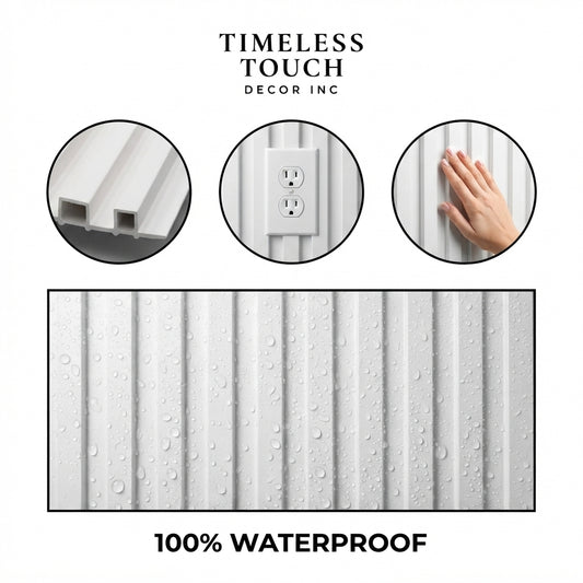 White Wood WPC Fluted Wall Panel – 9 FT Decorative Waterproof Interior Wall Cladding