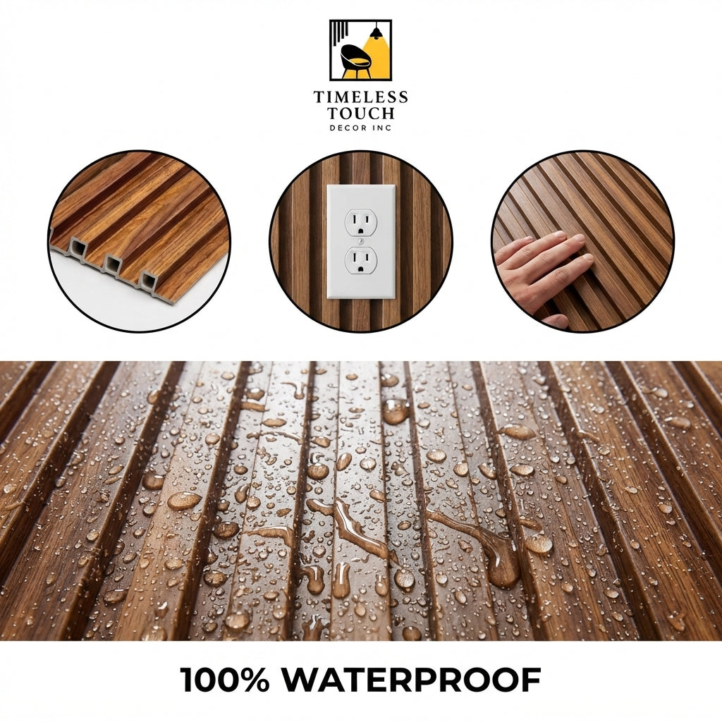 Cherry Wood WPC Fluted Wall Panel – 9 FT Decorative Waterproof Interior Wall Cladding