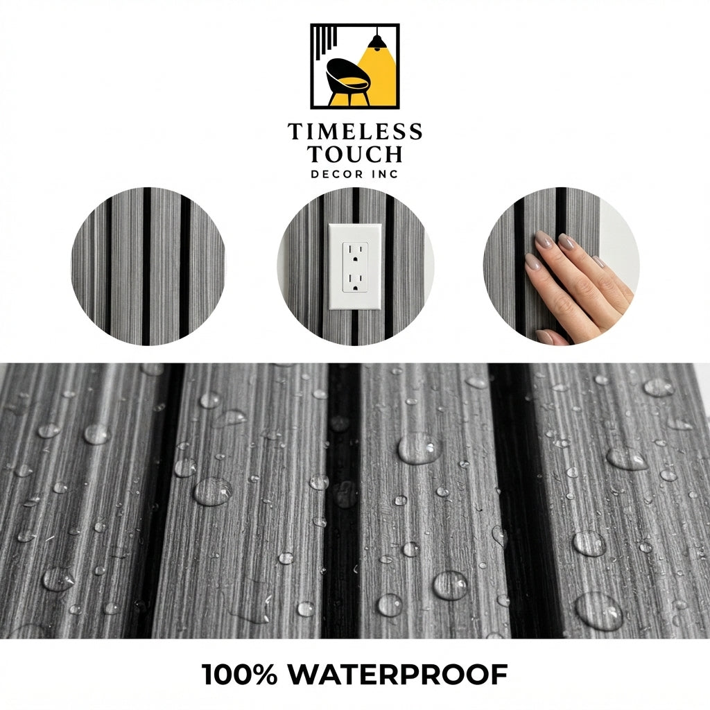 3D Fluted Wall Panel - Contemporary Gray Faux Wood Grain (Vertical Slats)