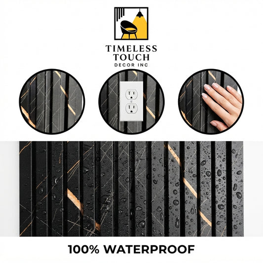 Luxury Black Fluted Panel with Abstract Gold Marble Veining