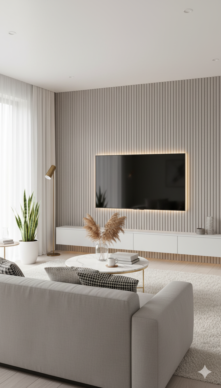 3D Fluted Wall Panel - Coastal Gray Faux Wood Grain (Vertical Slats)