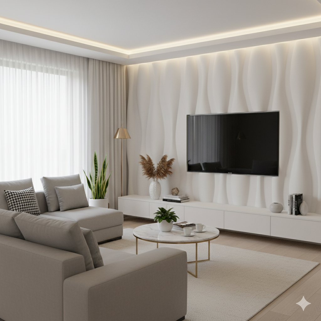 3D Modern White Wave / Dune Sculpted Wall Panel