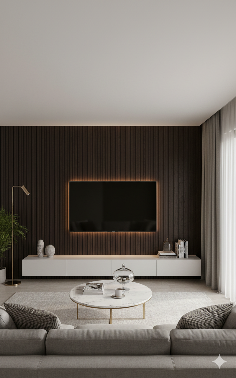 3D Fluted Wall Panel - Rich Espresso Faux Wood Grain (Vertical Slats)