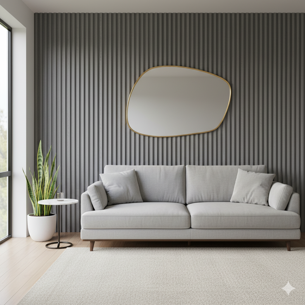 3D Fluted Wall Panel - Contemporary Gray Faux Wood Grain (Vertical Slats)