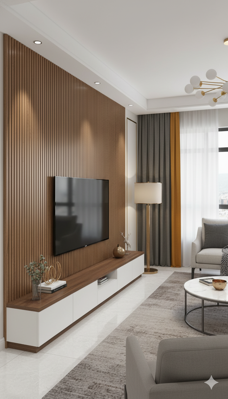 3D Fluted Wall Panel - Classic Brown Faux Oak Wood Grain (Vertical Slats)