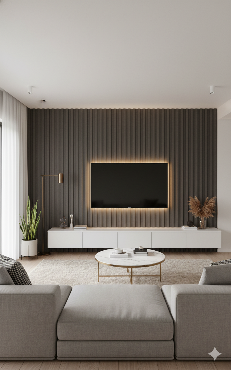 3D Fluted Wall Panel - Chevron Charcoal Faux Wood Slats