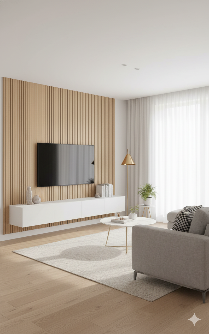 3D Fluted Wall Panel - Golden Oak Faux Wood Grain (Vertical Slats)