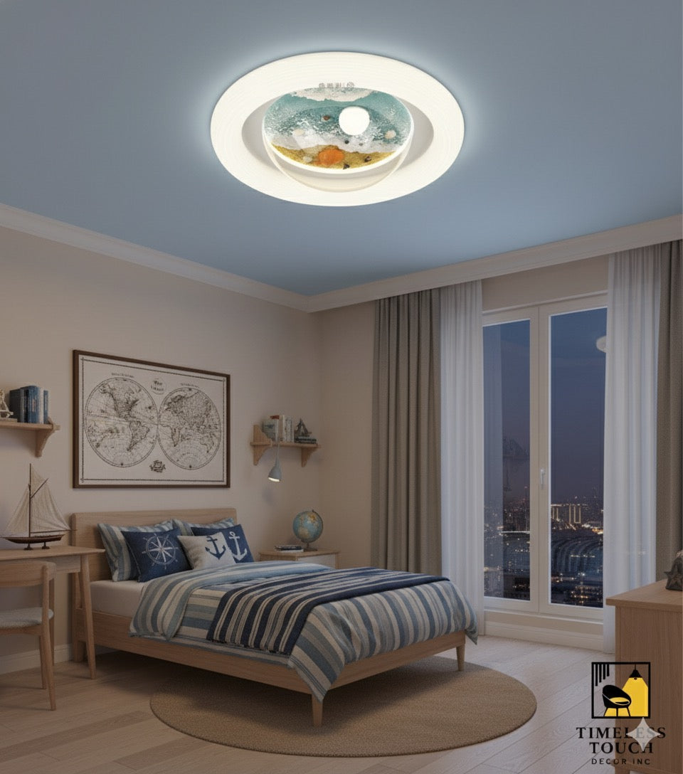 Modern Kids' Celestial LED Ceiling Light with Moon & Stars (Fluted Trim)