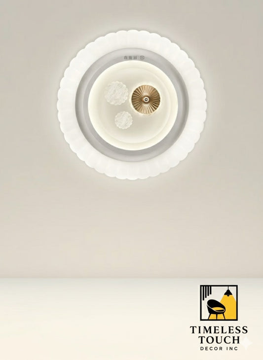 Modern Scalloped LED Ceiling Light with Crystal & Gold Detail