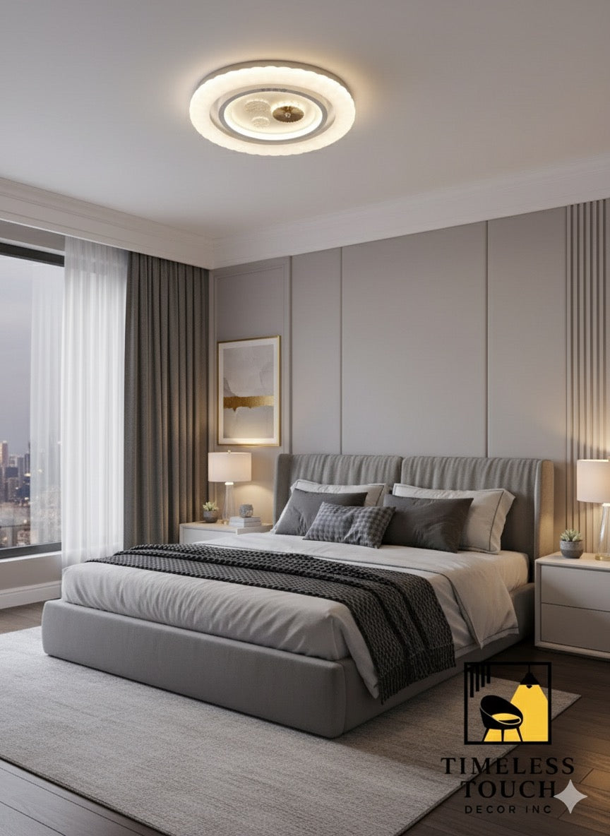 Modern Scalloped LED Ceiling Light with Crystal & Gold Detail