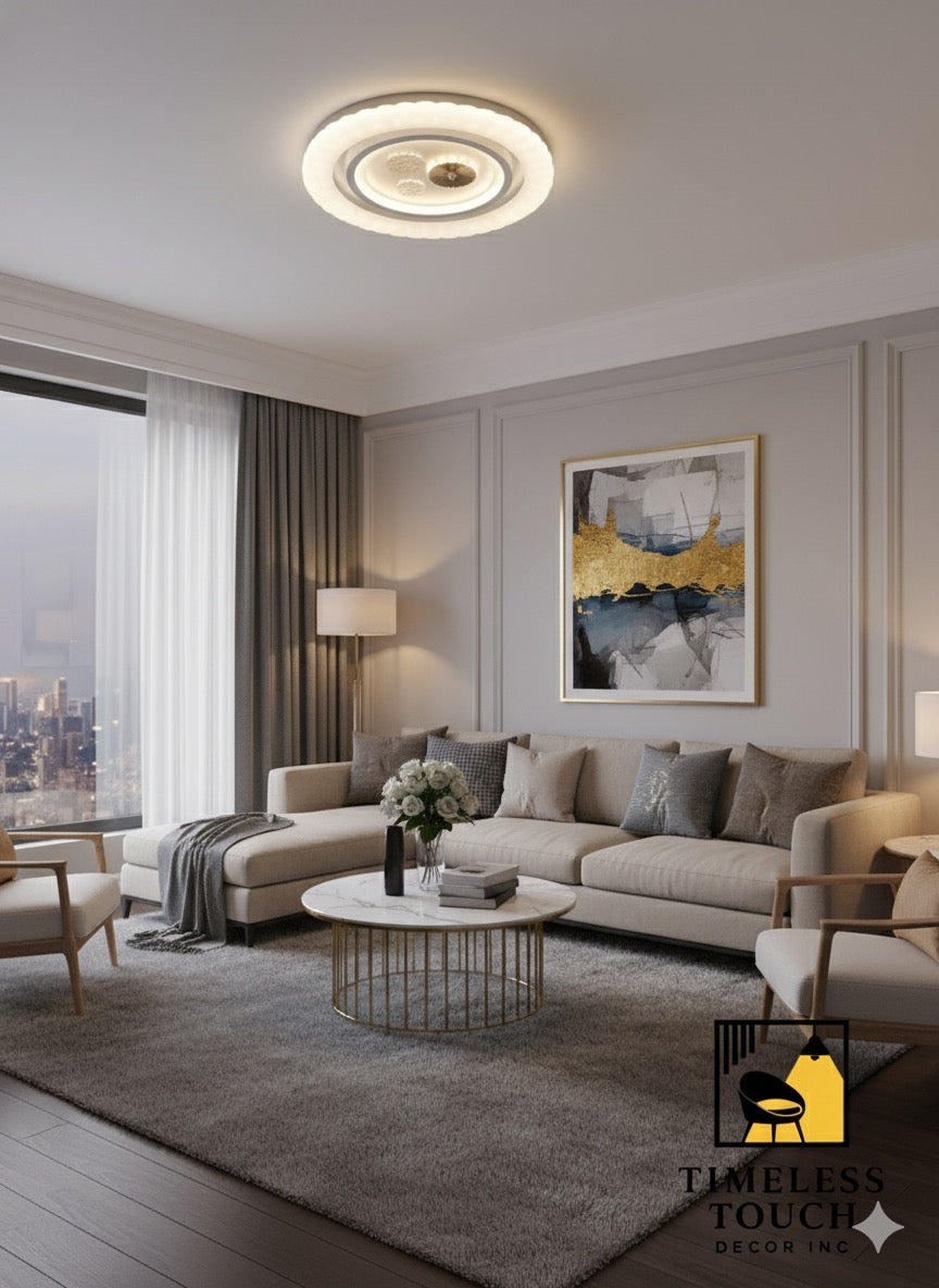 Modern Scalloped LED Ceiling Light with Crystal & Gold Detail