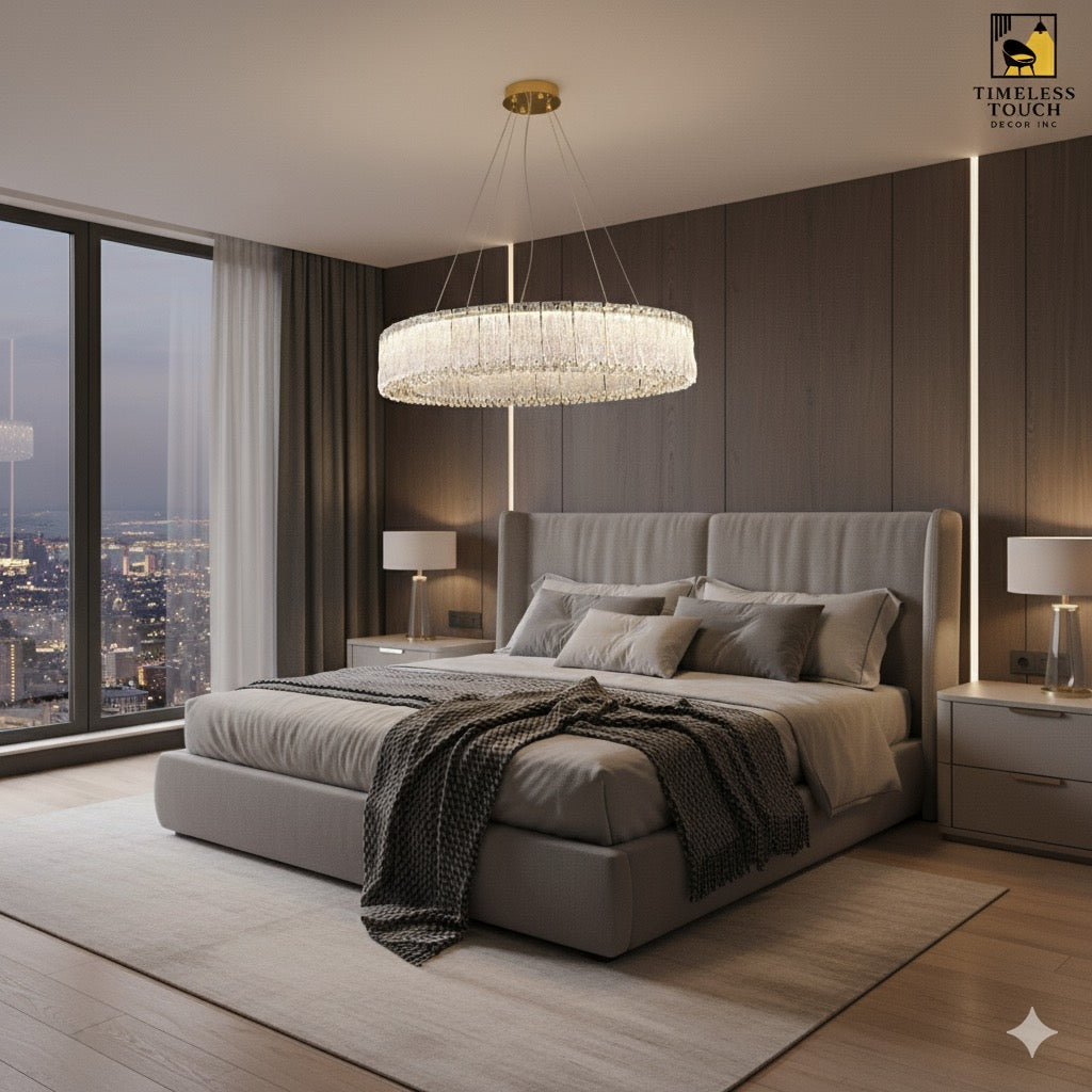 Luxury Round Crystal Flower LED Ceiling Light (Pink Center)