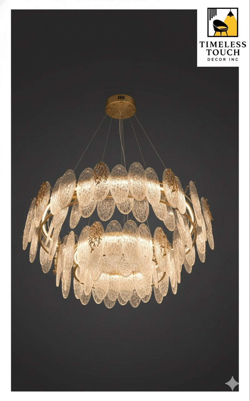 Luxury Oval Glass Petal Chandelier (Linear Gold Finish)