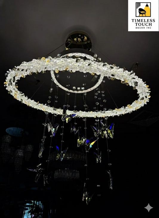 Luxury Two-Tier Crystal Flower Chandelier with Gold Accents