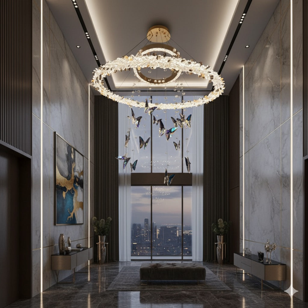 Luxury Two-Tier Crystal Flower Chandelier with Gold Accents