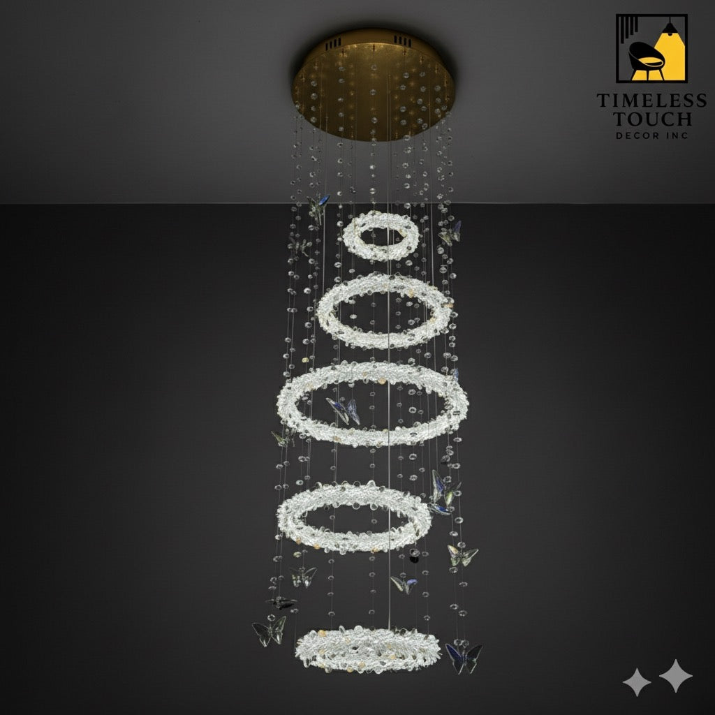 Luxury Crystal Butterfly Chandelier (Two-Tier Ring Design)