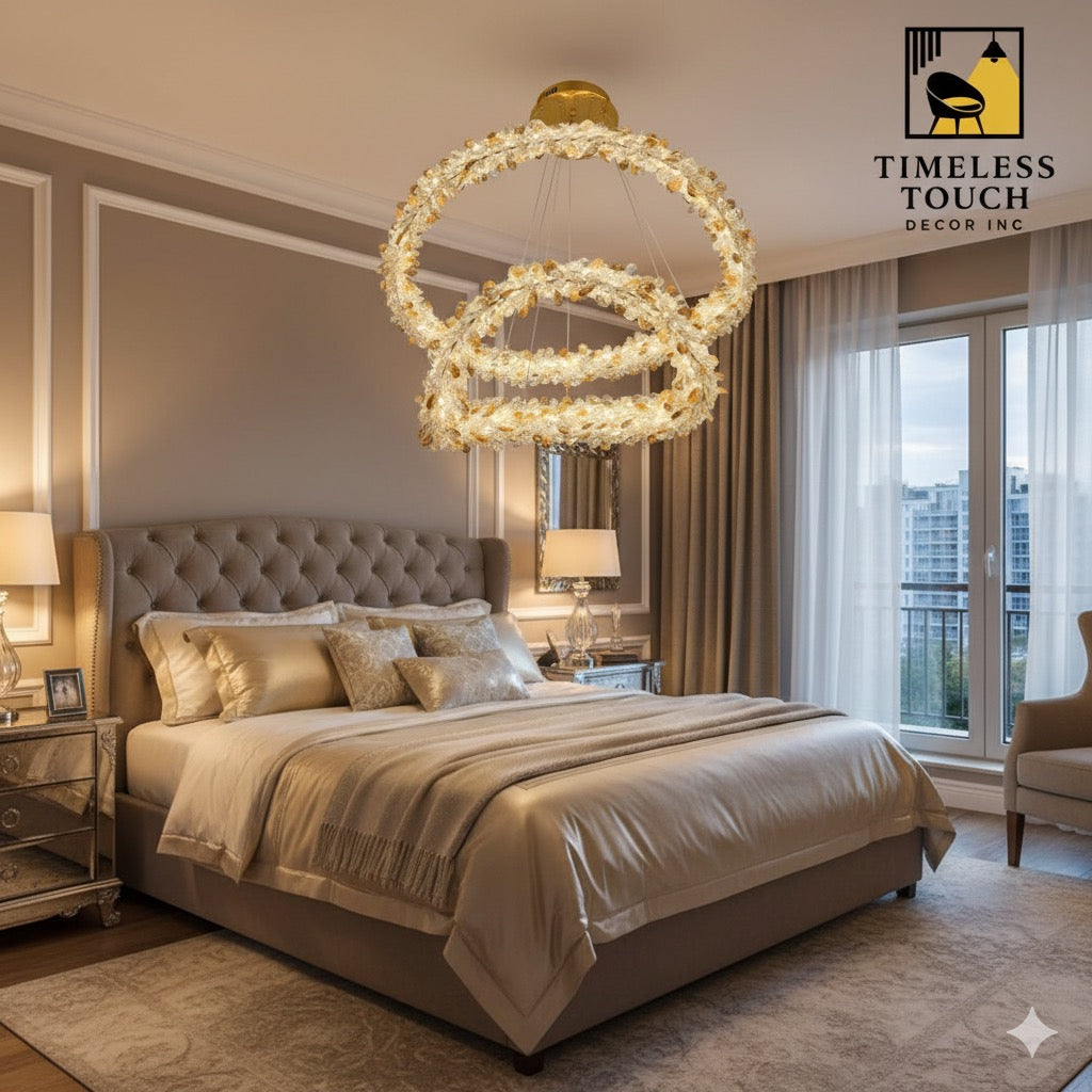 Luxury Interlocking Amber Crystal Ring Chandelier (Gold Finish)