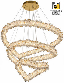 Luxury Three-Ring Abstract Crystal Waterfall Chandelier (Amber & Gold)