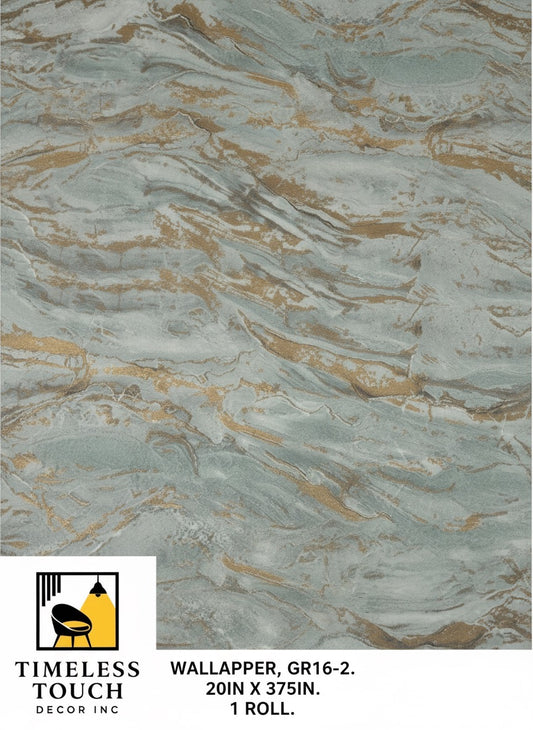 Luxury Blue-Gray Marble Peelable Wallpaper with Gold Veins (1.75 FT x 32 FT Roll)
