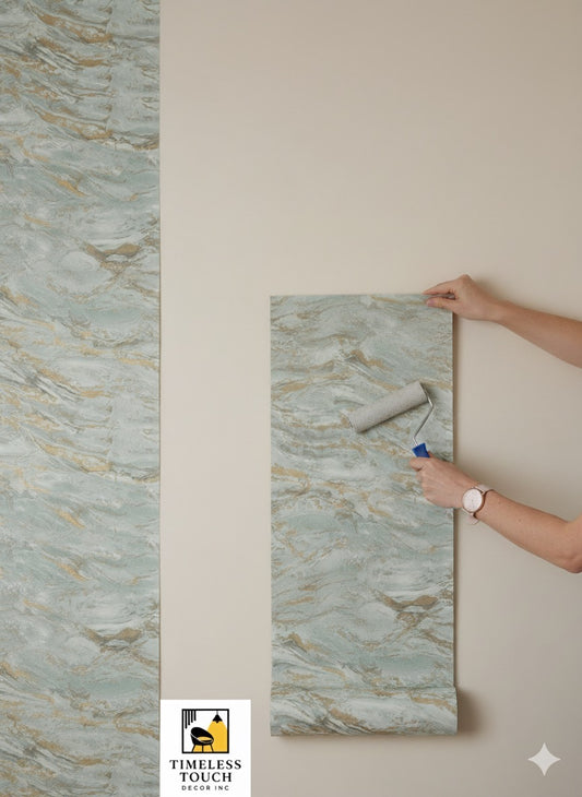 Luxury Blue-Gray Marble Peelable Wallpaper with Gold Veins (1.75 FT x 32 FT Roll)