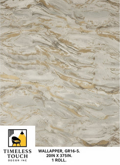 Luxury White & Gray Marble Peelable Wallpaper with Gold Veins (1.75 FT x 32 FT Roll)