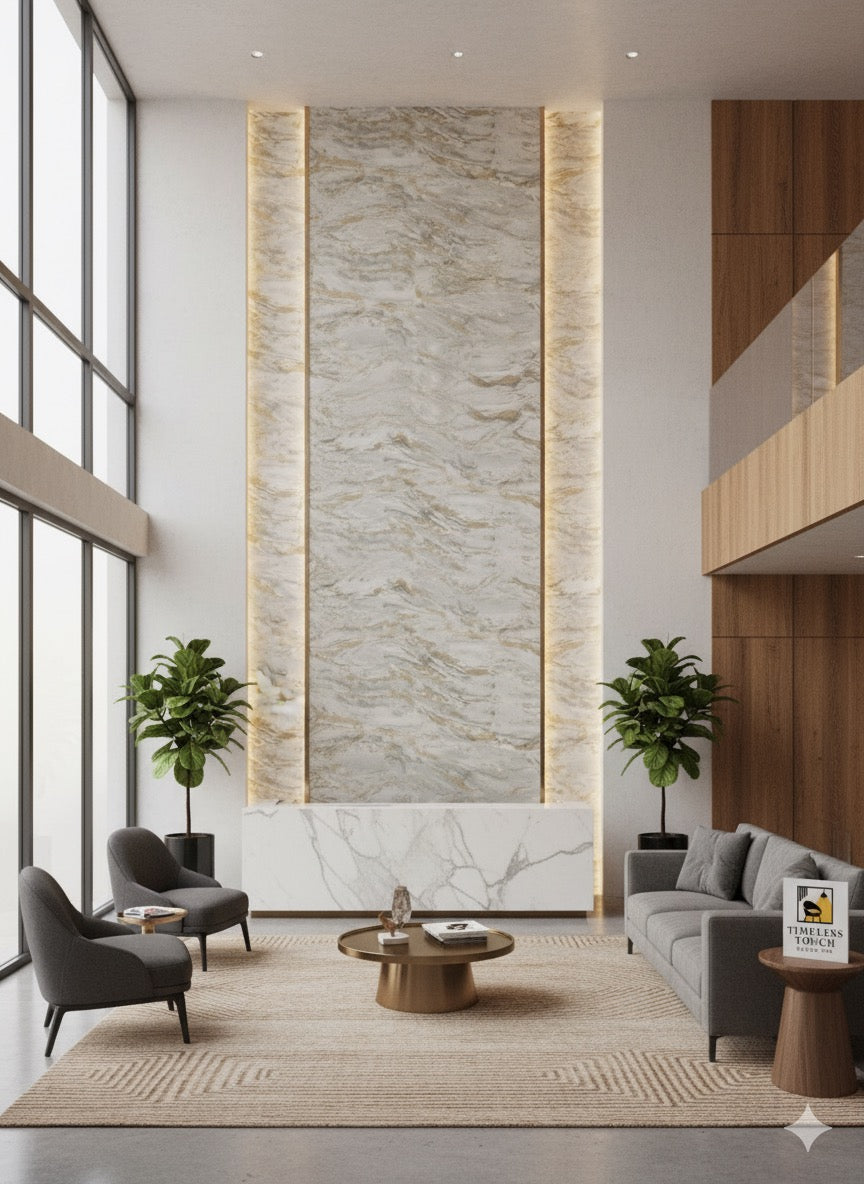 Luxury White & Gray Marble Peelable Wallpaper with Gold Veins (1.75 FT x 32 FT Roll)