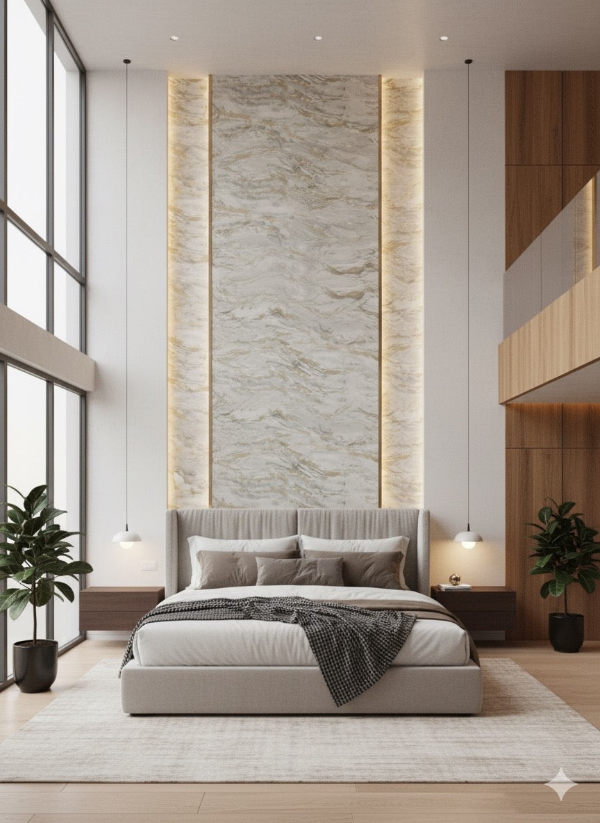 Luxury White & Gray Marble Peelable Wallpaper with Gold Veins (1.75 FT x 32 FT Roll)