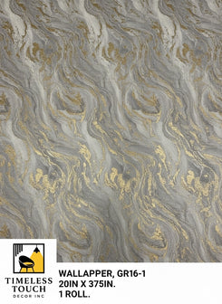 Luxury Geometric Mosaic Wallpaper with Metallic Outline (Gray Marble Texture)