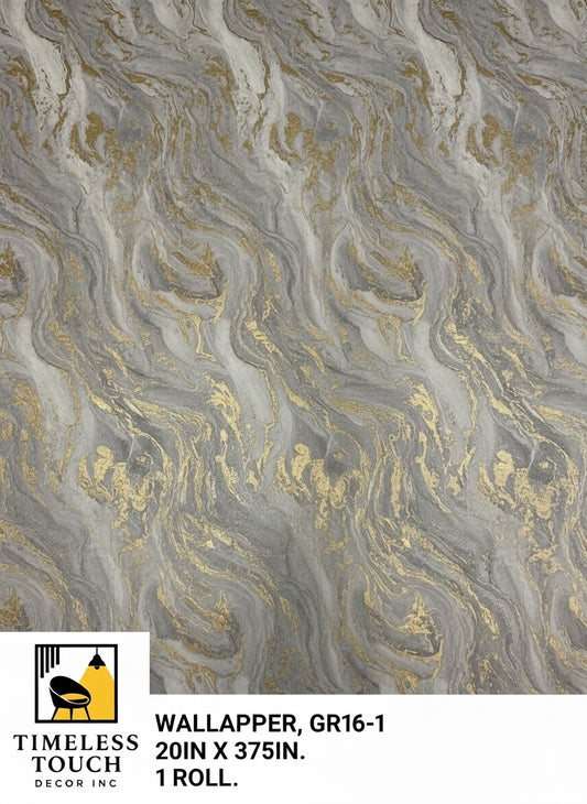 Luxury Geometric Mosaic Wallpaper with Metallic Outline (Gray Marble Texture)