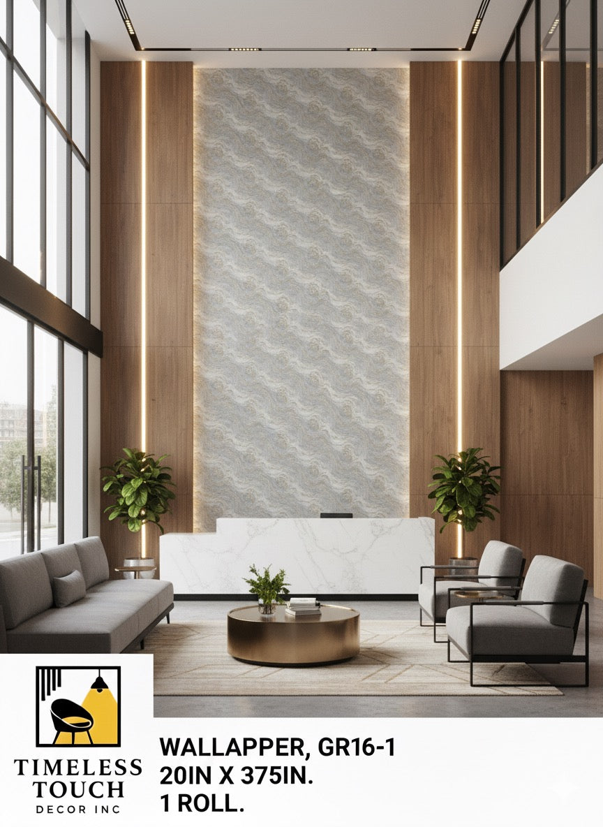 Luxury Geometric Mosaic Wallpaper with Metallic Outline (Gray Marble Texture)