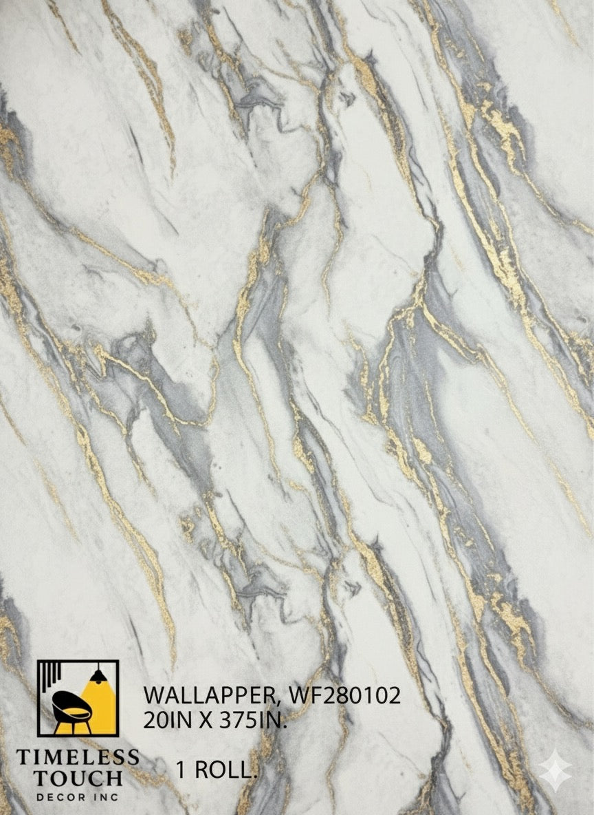 Luxury Gray Swirl Marble Wallpaper with Gold Metallic Veins (20IN x 375IN Roll)