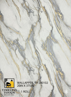 Luxury Gray Swirl Marble Wallpaper with Gold Metallic Veins (20IN x 375IN Roll)