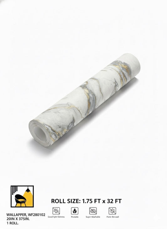 Luxury Gray Swirl Marble Wallpaper with Gold Metallic Veins (20IN x 375IN Roll)