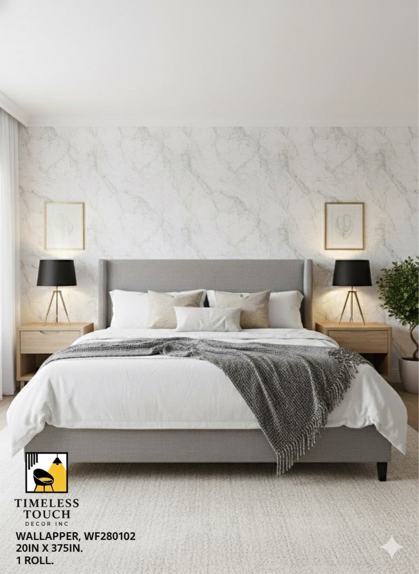 Luxury Gray Swirl Marble Wallpaper with Gold Metallic Veins (20IN x 375IN Roll)