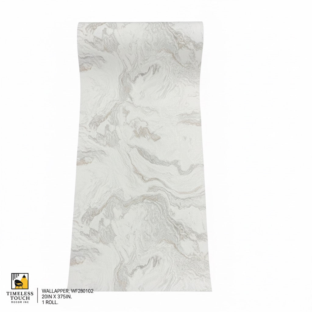 Luxury Gray Swirl Marble Wallpaper with Gold Metallic Veins (20IN x 375IN Roll)