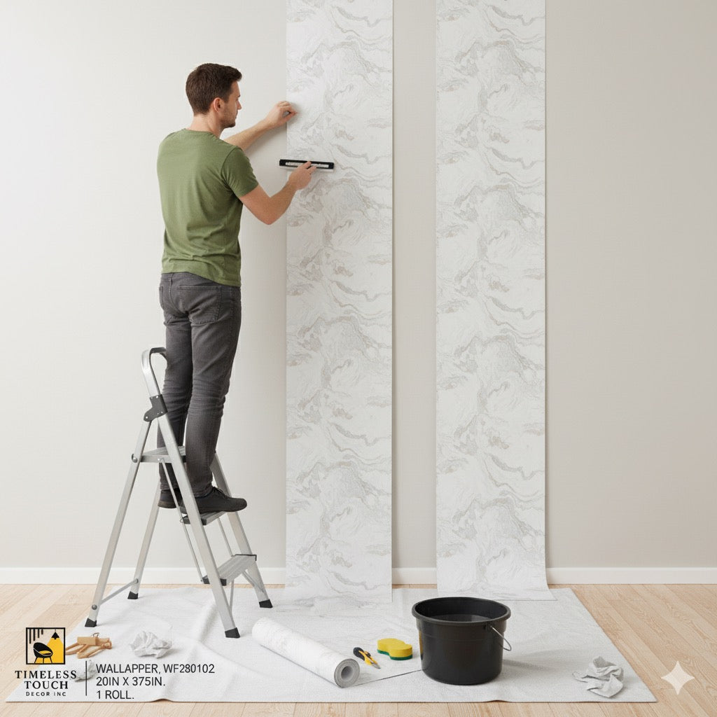 Luxury Gray Swirl Marble Wallpaper with Gold Metallic Veins (20IN x 375IN Roll)