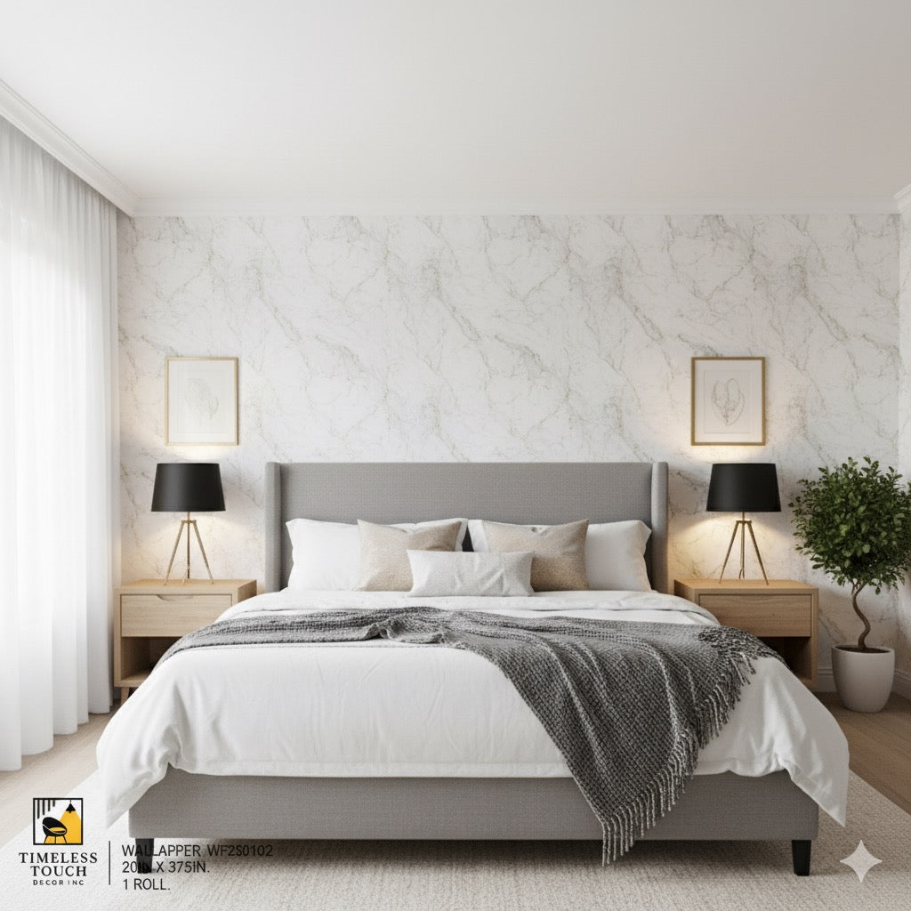 Luxury Gray Swirl Marble Wallpaper with Gold Metallic Veins (20IN x 375IN Roll)