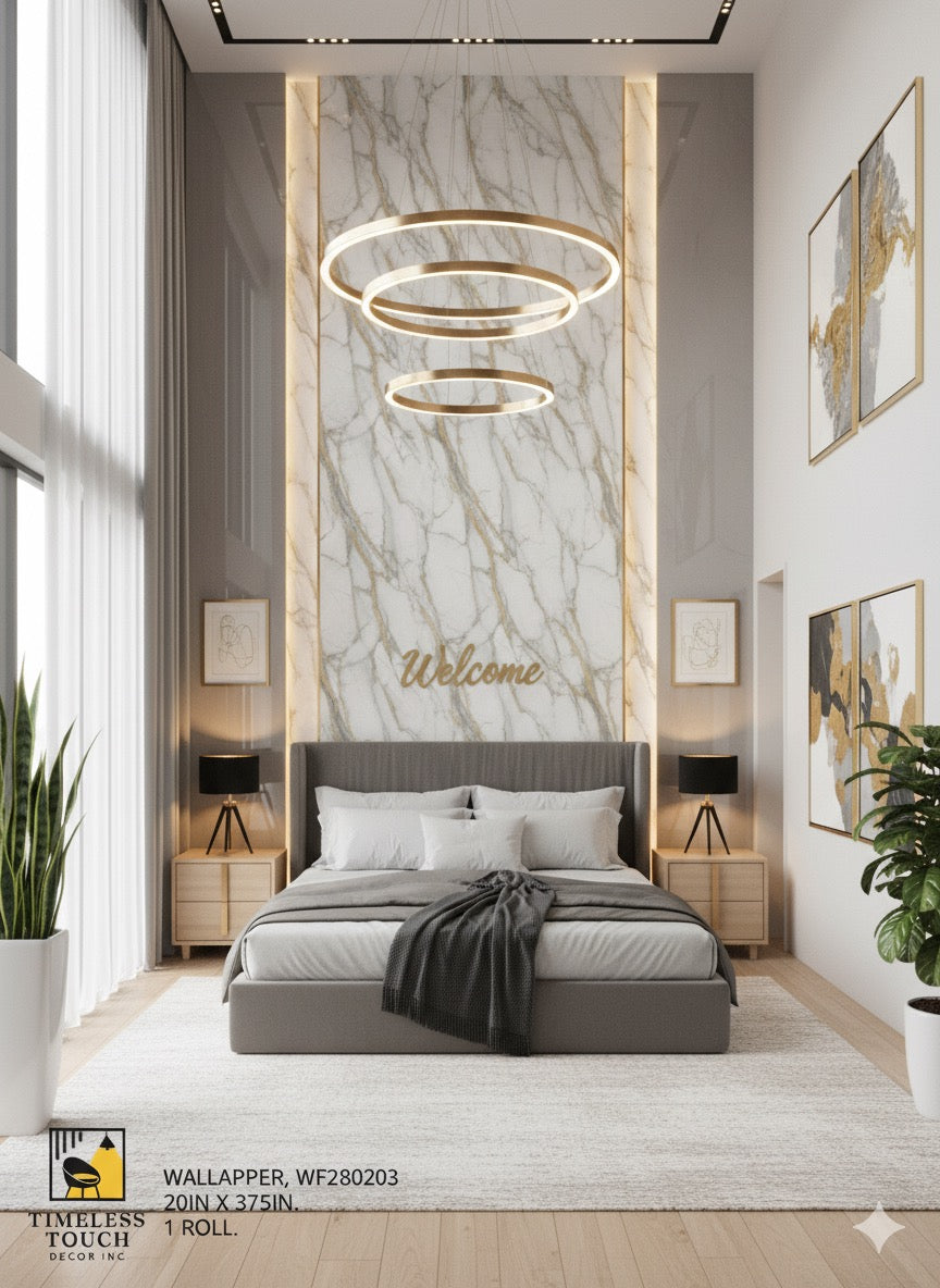 Luxury White Marble Wallpaper with Gold & Gray Veining (20IN x 375IN Roll)